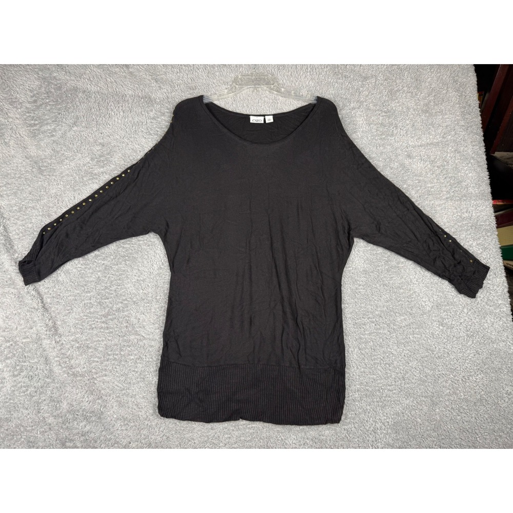 Cato Tunic Sweater Womens XL Black y2k Studded Shoulder Rayon Knit Top